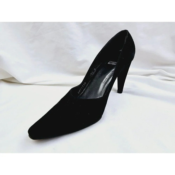 Stuart Weitzman Size 5.5B Women Black Suede Slip On Pointed Toe Heel Pumps Spain - Picture 6 of 11